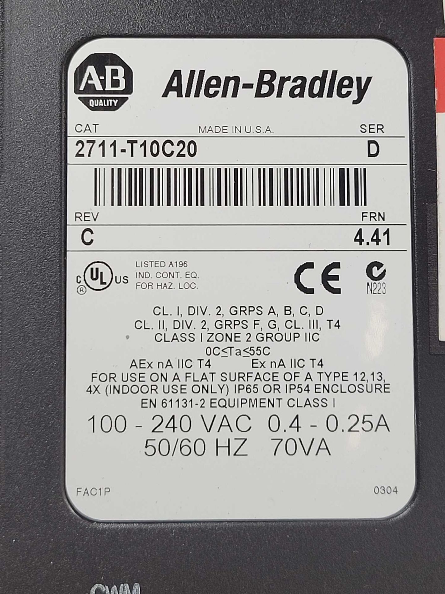 ALLEN BRADLEY 2711-T10C20 / PanelView 1000 Touch Screen Operator Interface  /  Lot Weight: 6.6 lbs - Image 3 of 6