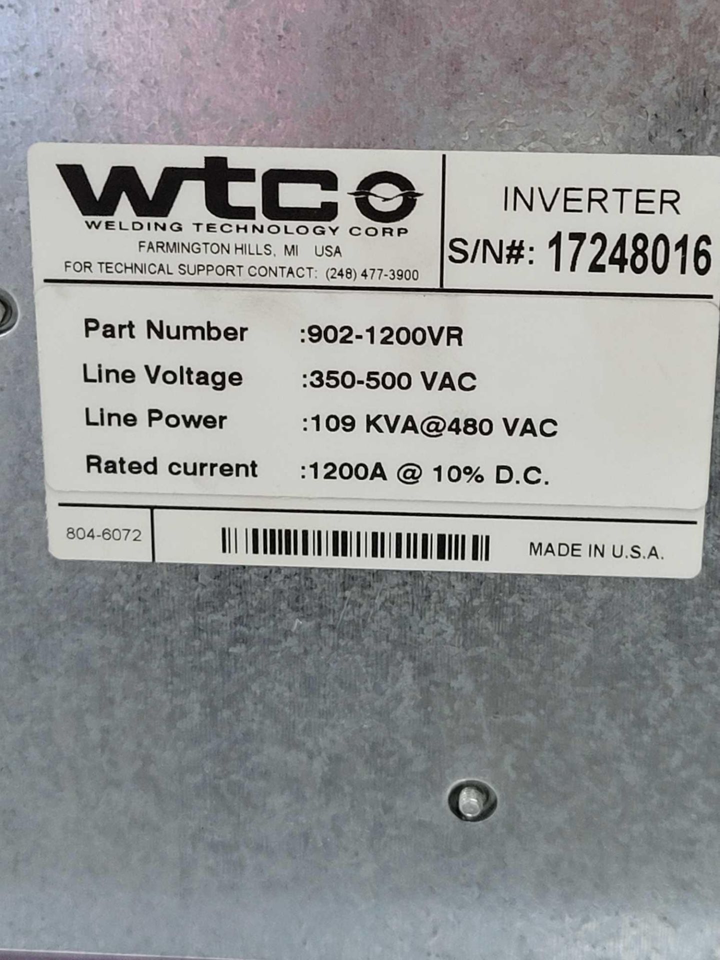 WTC 902-1200VR / Gen 6 MFDC Inverter  /  Lot Weight: 105 lbs - Image 2 of 5