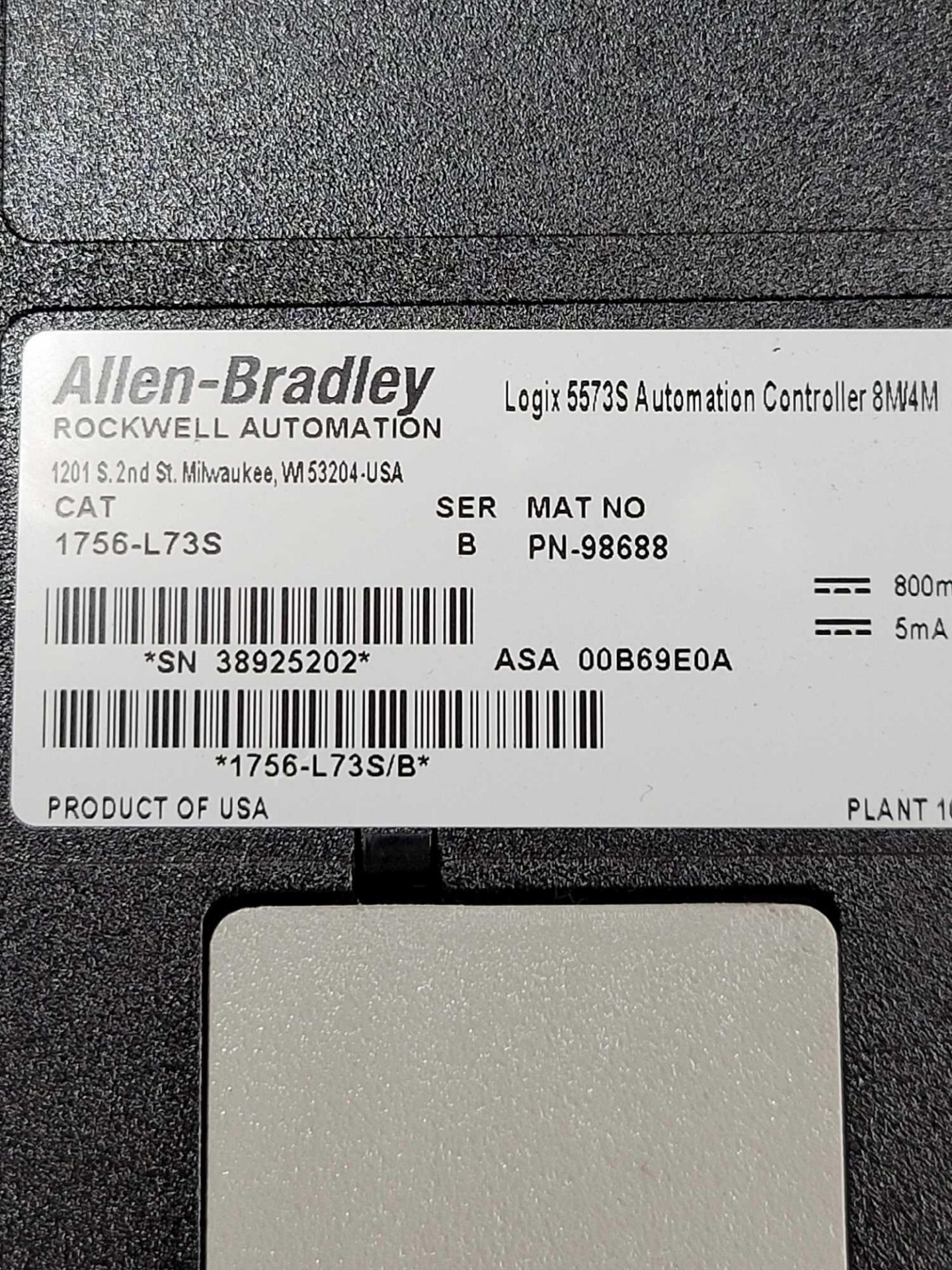 ALLEN BRADLEY 1756-L73S  /  Series B Logix 5573S Automation Controller 8M/4M  /  Lot Weight: 0.6 lbs - Image 6 of 6