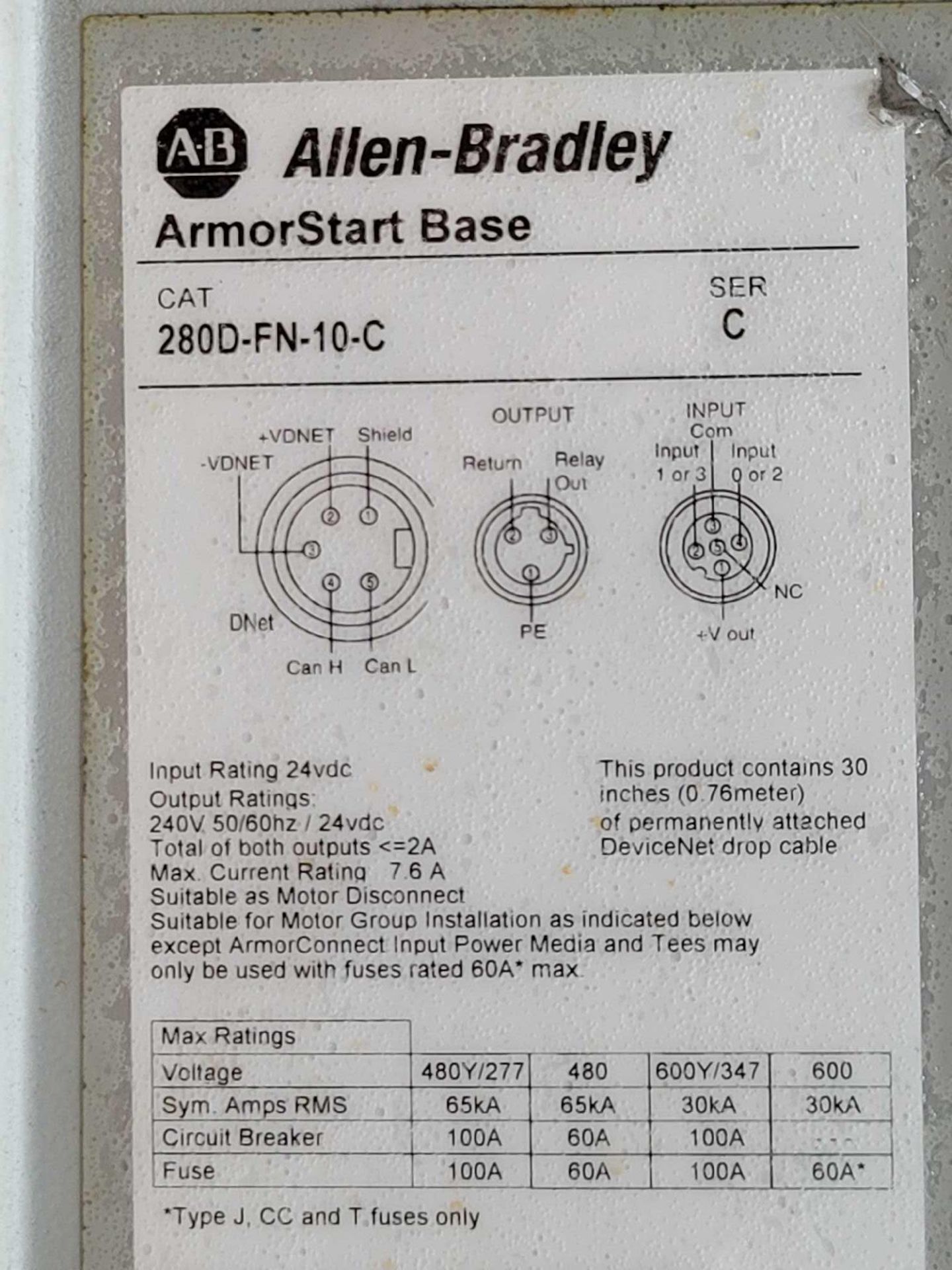ALLEN BRADLEY 280D-F12Z-10C-GRW-3-P1 with 280D-FN-10-C / Series C ArmorStart Control Module with Ser - Image 6 of 7