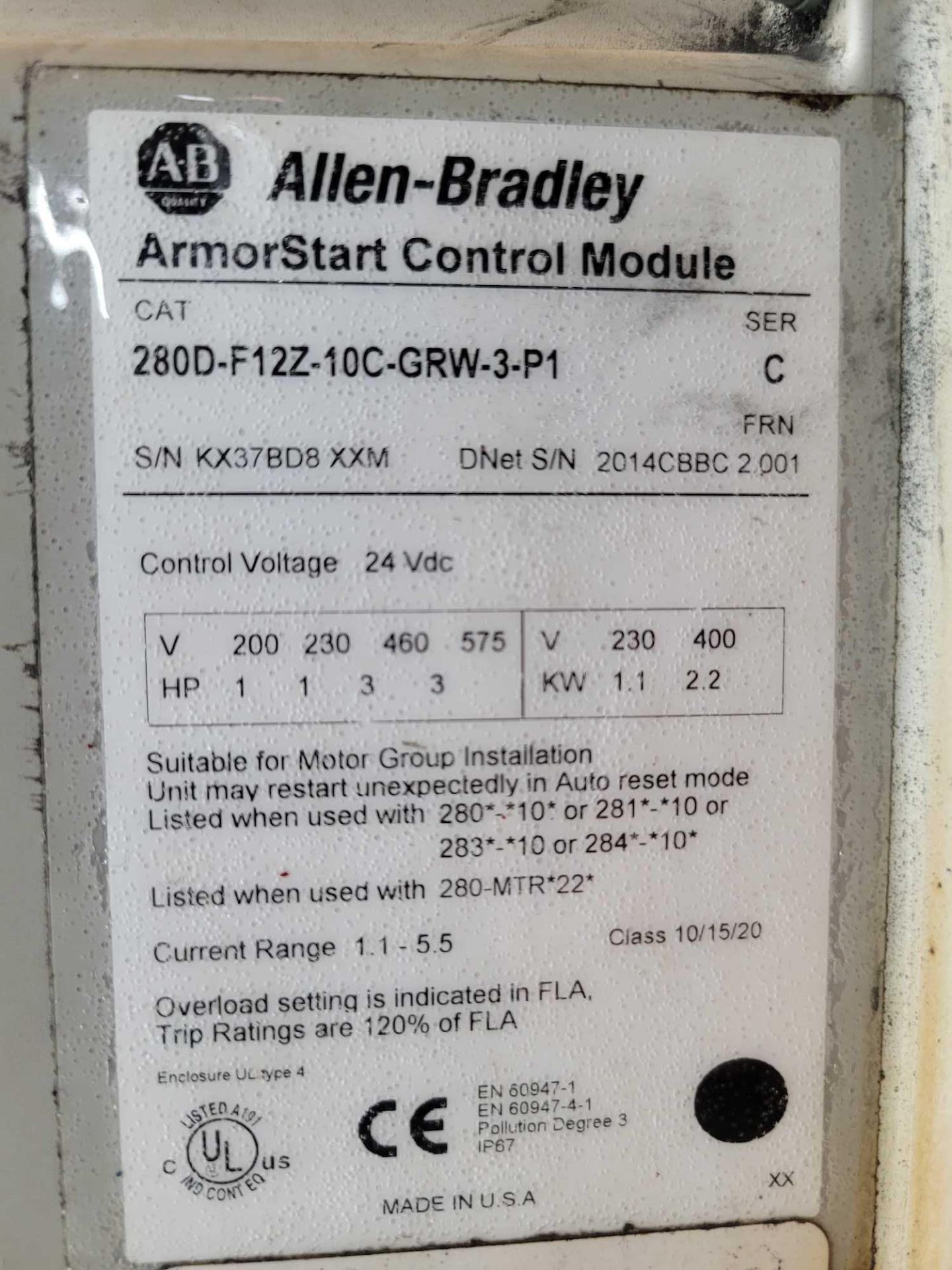 ALLEN BRADLEY 280D-F12Z-10C-GRW-3-P1 with 280D-FN-10-C / Series C ArmorStart Control Module with Ser - Image 6 of 6