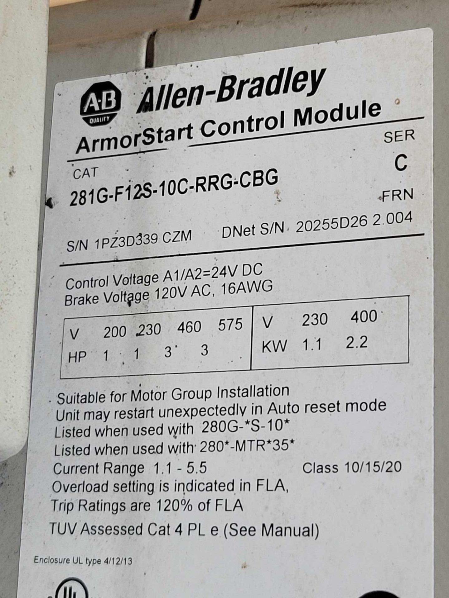 ALLEN BRADLEY 281G-F12S-10C-RRG-CBG with 280G-FS-10-RG / Series C ArmorStart Control Module with Ser - Image 5 of 9