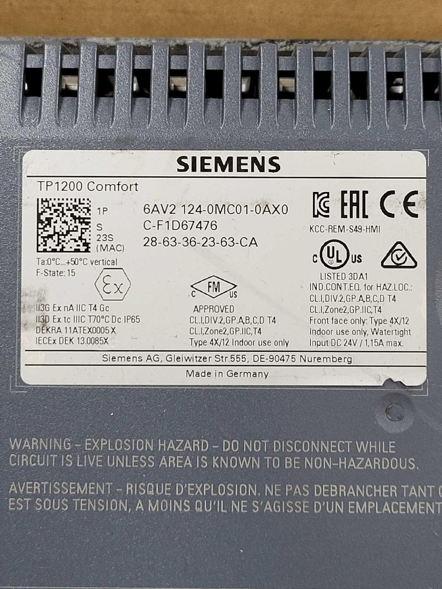 SIEMENS 6AV2124-0MC01-0AX0 / Simatic HMI Operator Interface  /  Lot Weight: 6.2 lbs - Image 3 of 4