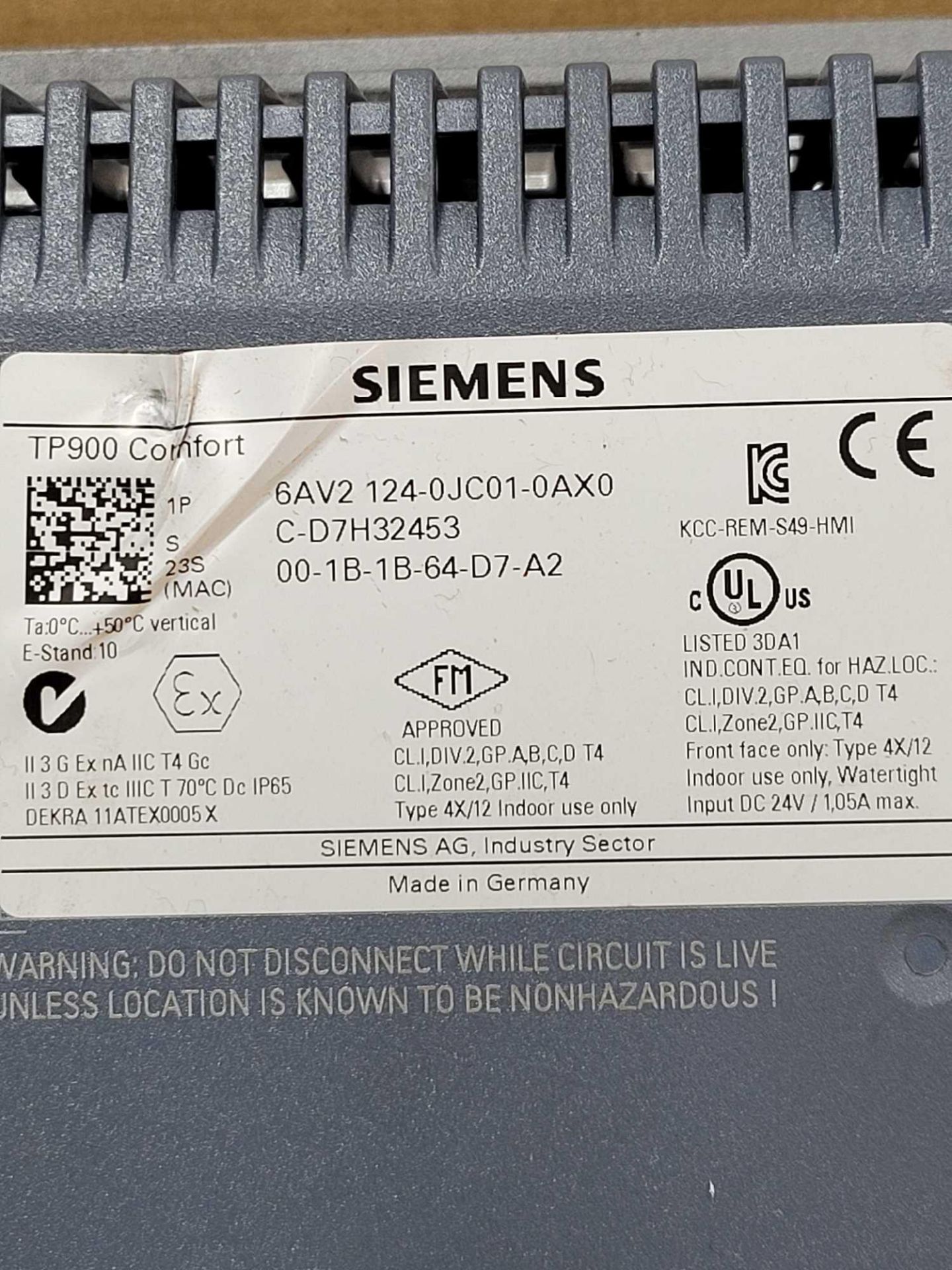 SIEMENS 6AV2124-0JC01-0AX0 / Simatic HMI TP900 Comfort Touchscreen Operator Interface  /  Lot Weight - Image 3 of 5