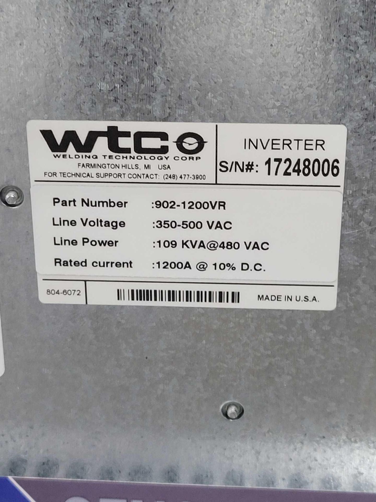 WTC 902-1200VR / Gen 6 MFDC Inverter  /  Lot Weight: 105 lbs - Image 7 of 7