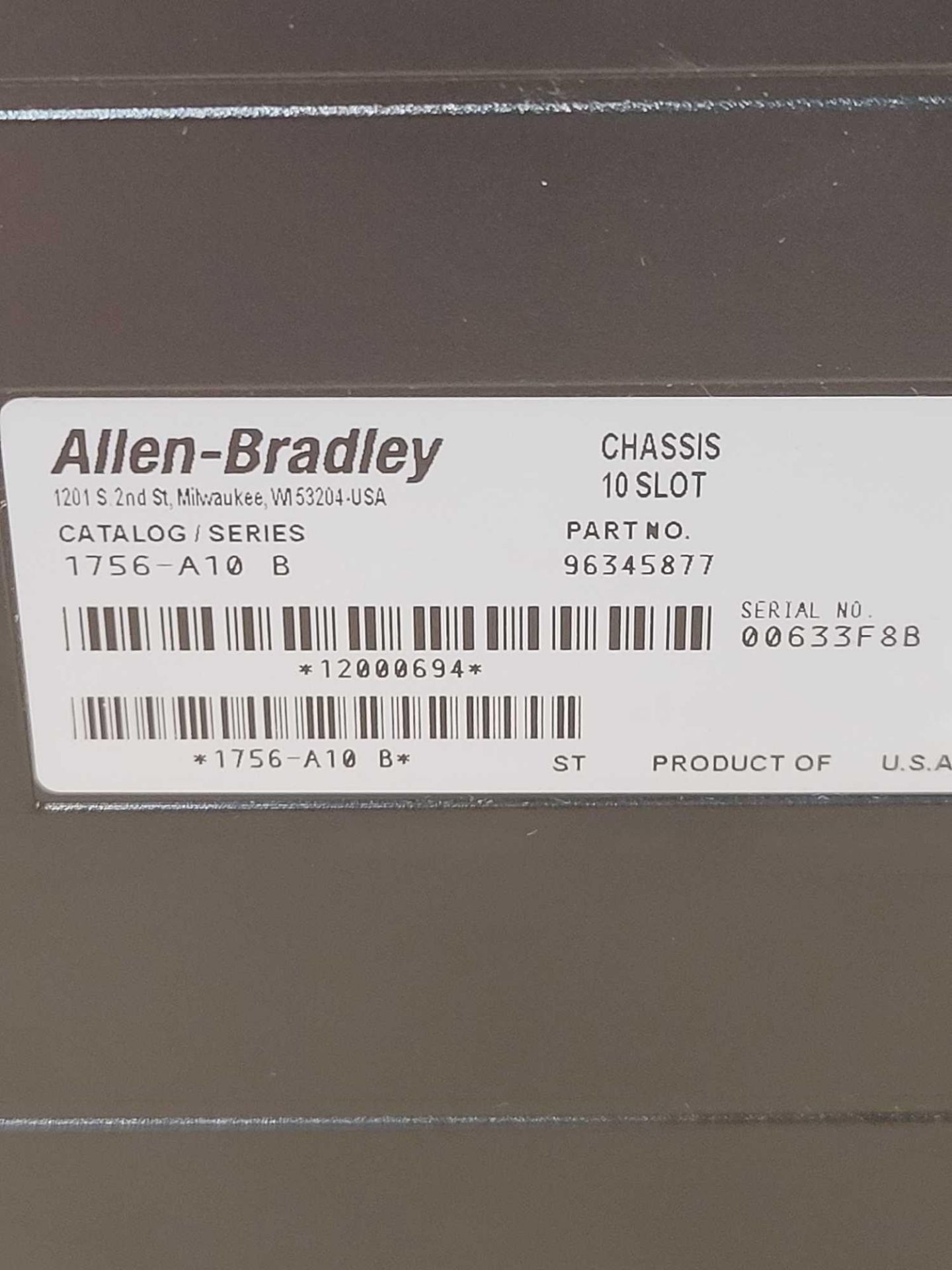 ALLEN BRADLEY 1756-PA75 with 1756-A10 / Series B Power Supply with Series B 10 Slot Chassis  /  Lot - Image 7 of 11