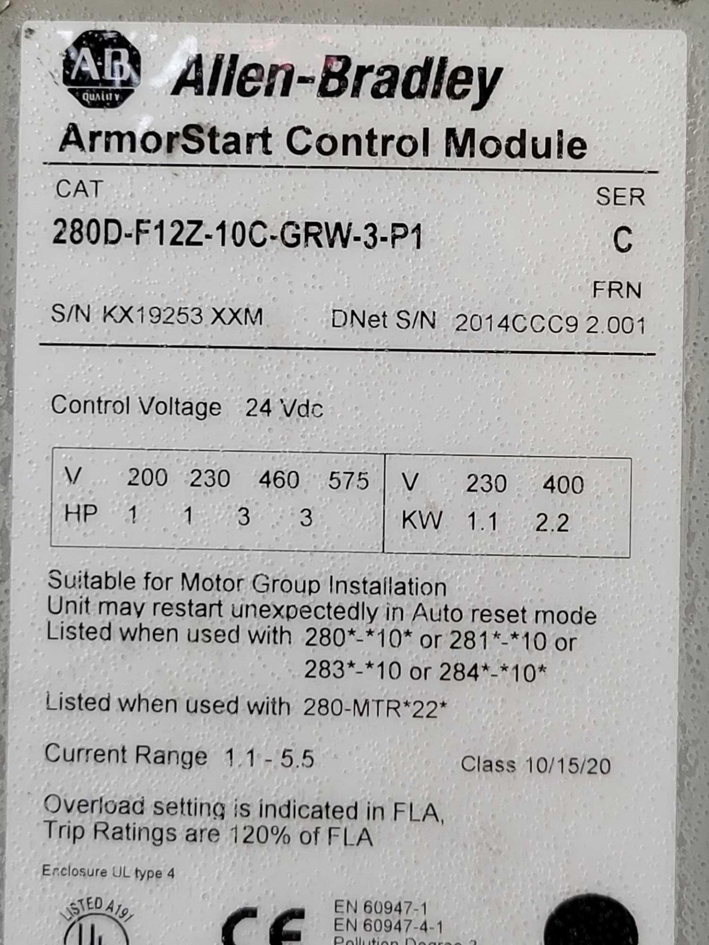 ALLEN BRADLEY 280D-F12Z-10C-GRW-3-P1 with 280D-FN-10-C / Series C ArmorStart Control Module with Ser - Image 6 of 6
