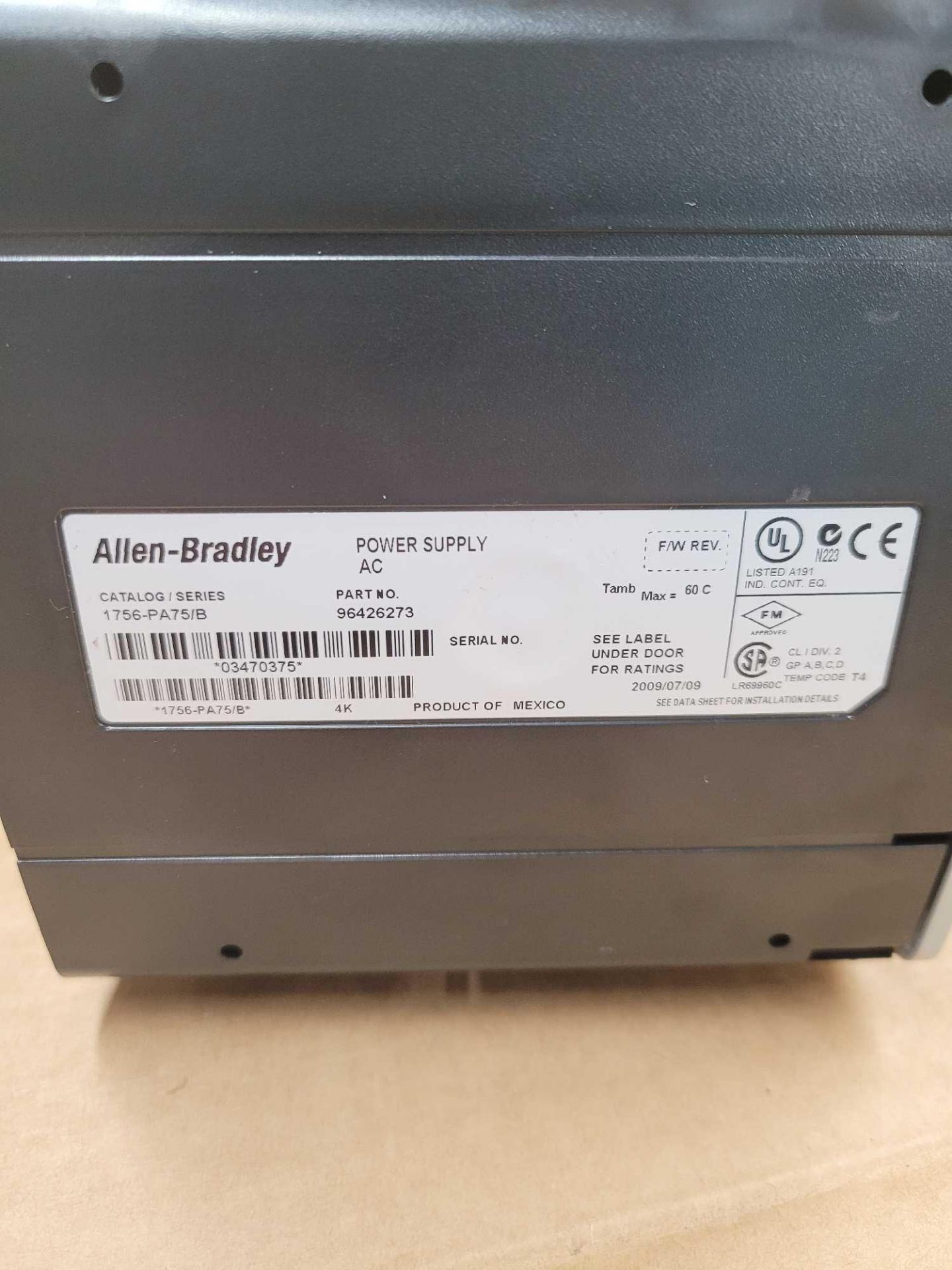 ALLEN BRADLEY 1756-PA75 with 1756-A10 / Series B Power Supply with Series B 10 Slot Chassis  /  Lot - Image 12 of 13