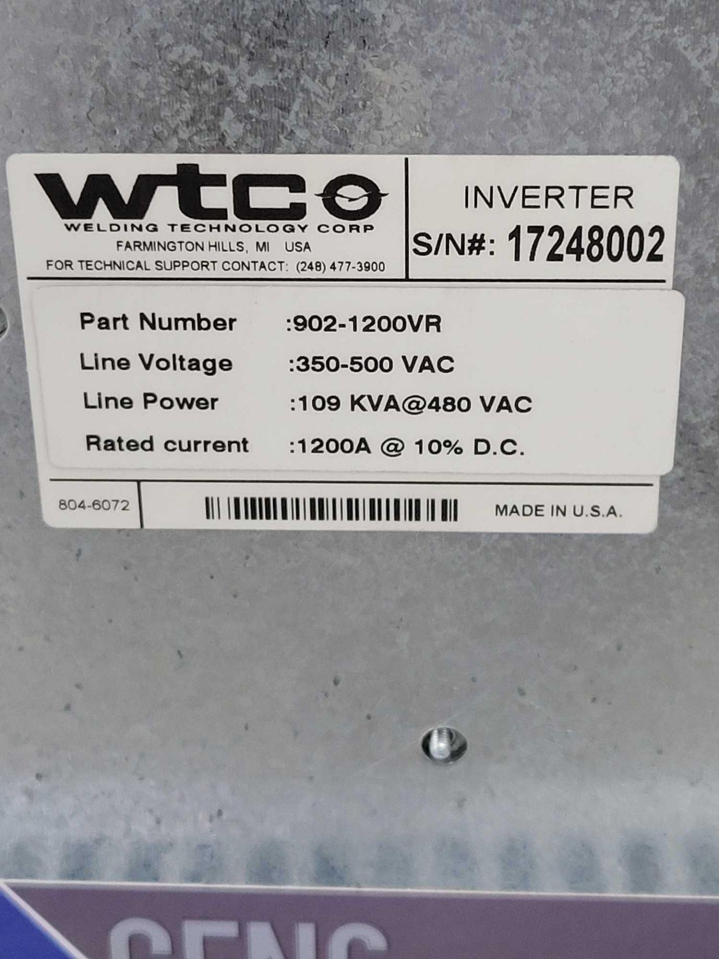 WTC 902-1200VR / Gen 6 MFDC Inverter  /  Lot Weight: 105 lbs - Image 2 of 6