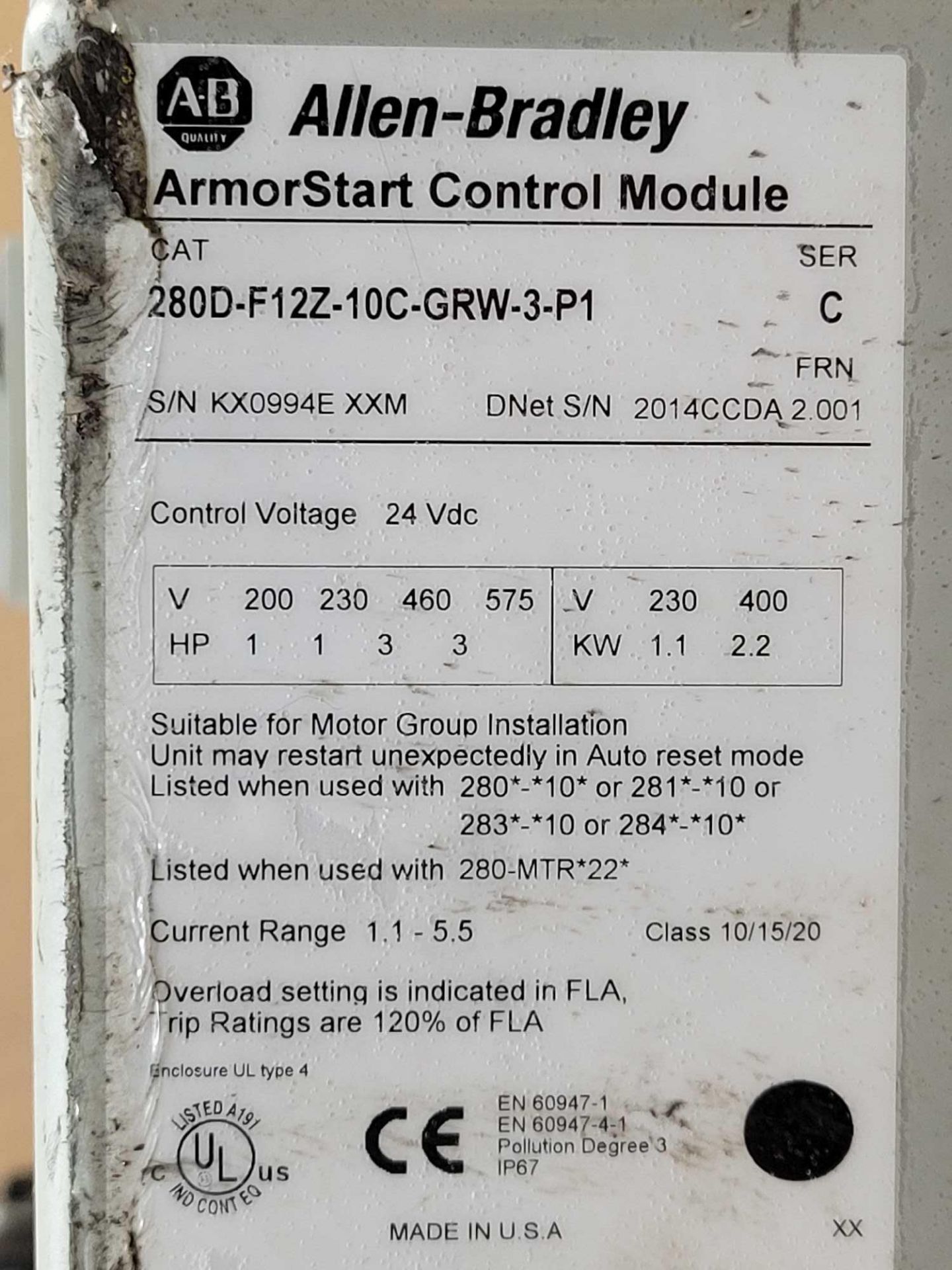 ALLEN BRADLEY 280D-F12Z-10C-GRW-3-P1 with 280D-FN-10-C / Series C ArmorStart Control Module with Ser - Image 7 of 9