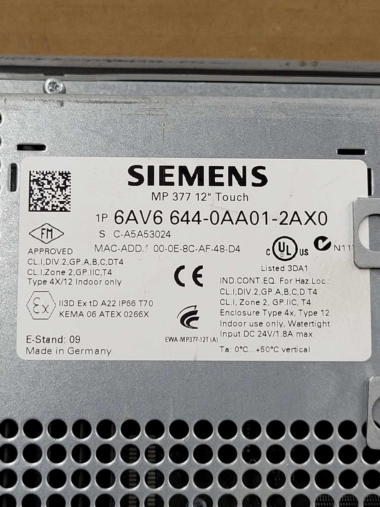 SIEMENS 6AV6644-0AA01-2AX0 / Simatic Multi Panel MP 377 12" Touch Screen Operator Interface  /  Lot - Image 3 of 5