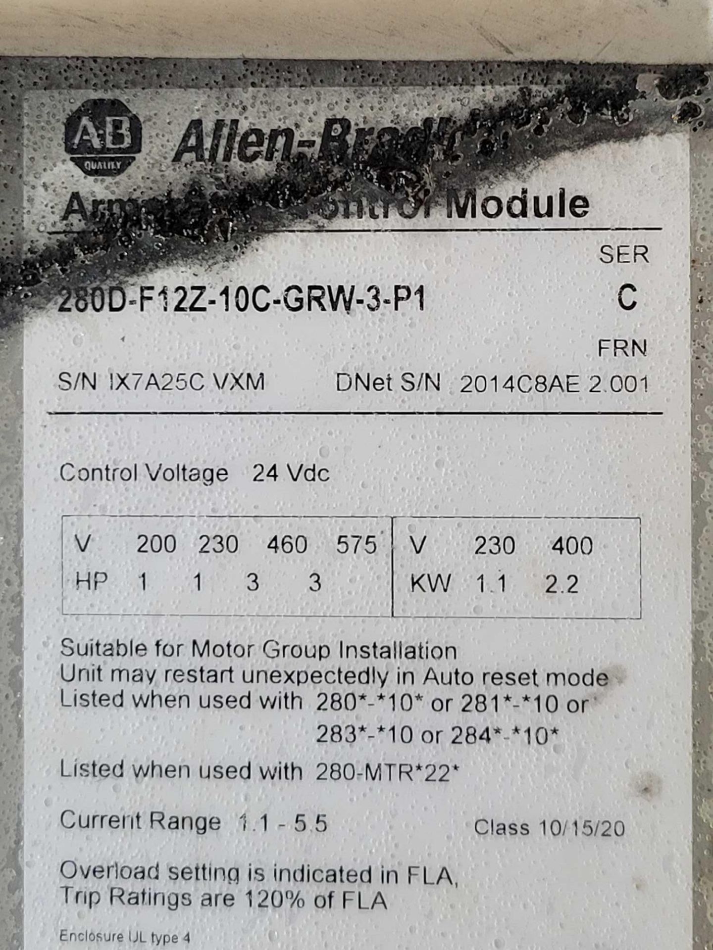 ALLEN BRADLEY 280D-F12Z-10C-GRW-3-P1 with 280D-FN-10-C / Series C ArmorStart Control Module with Ser - Image 7 of 7