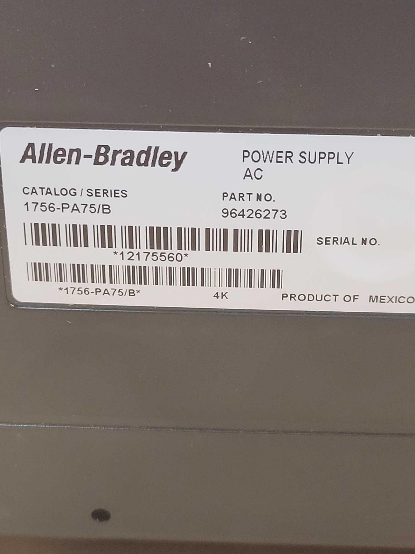 ALLEN BRADLEY 1756-PA75 with 1756-A10 / Series B Power Supply with Series B 10 Slot Chassis  /  Lot - Image 10 of 11