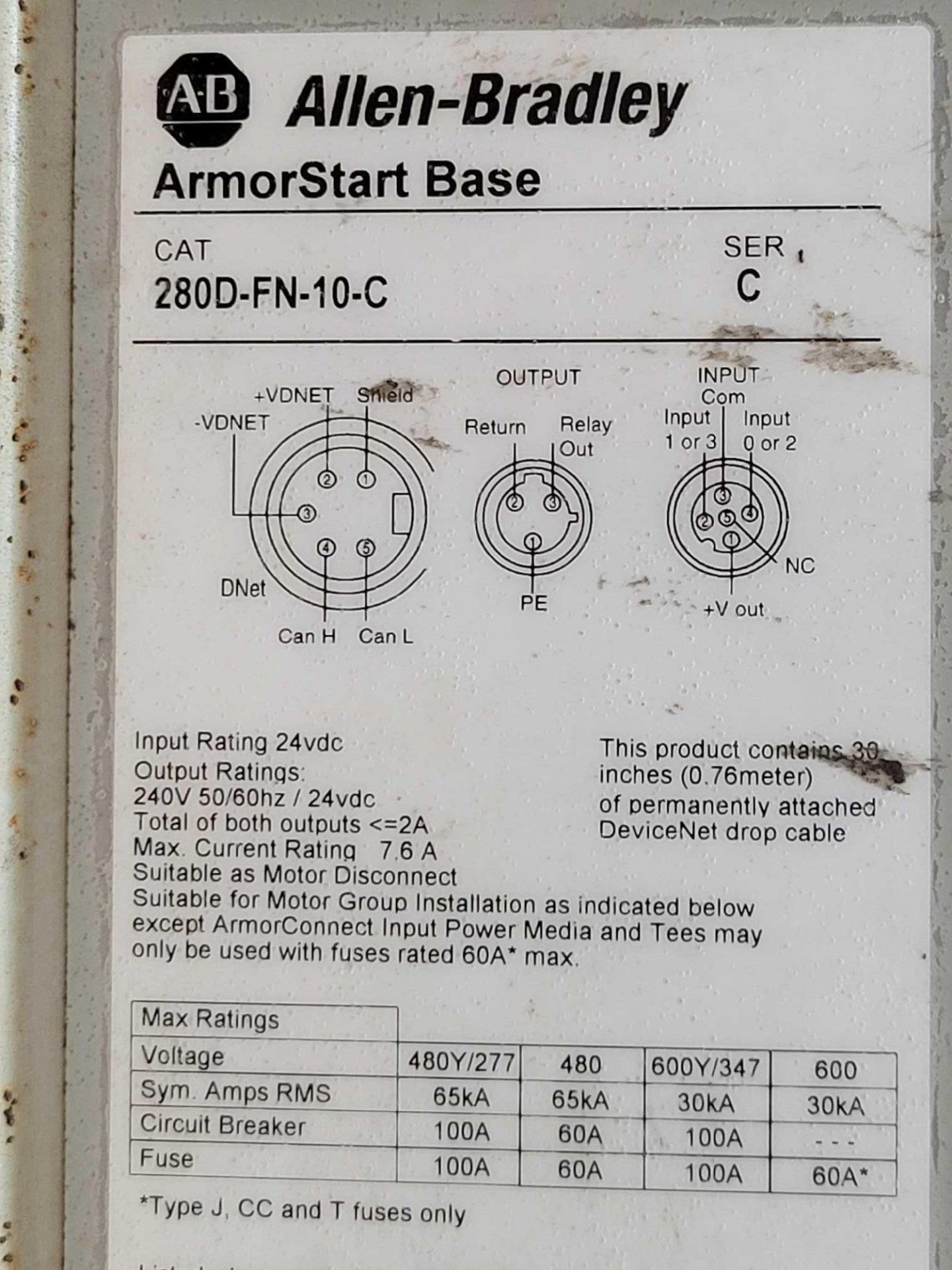 ALLEN BRADLEY 280D-F12Z-10C-GRW-3-P1 with 280D-FN-10-C / Series C ArmorStart Control Module with Ser - Image 8 of 9