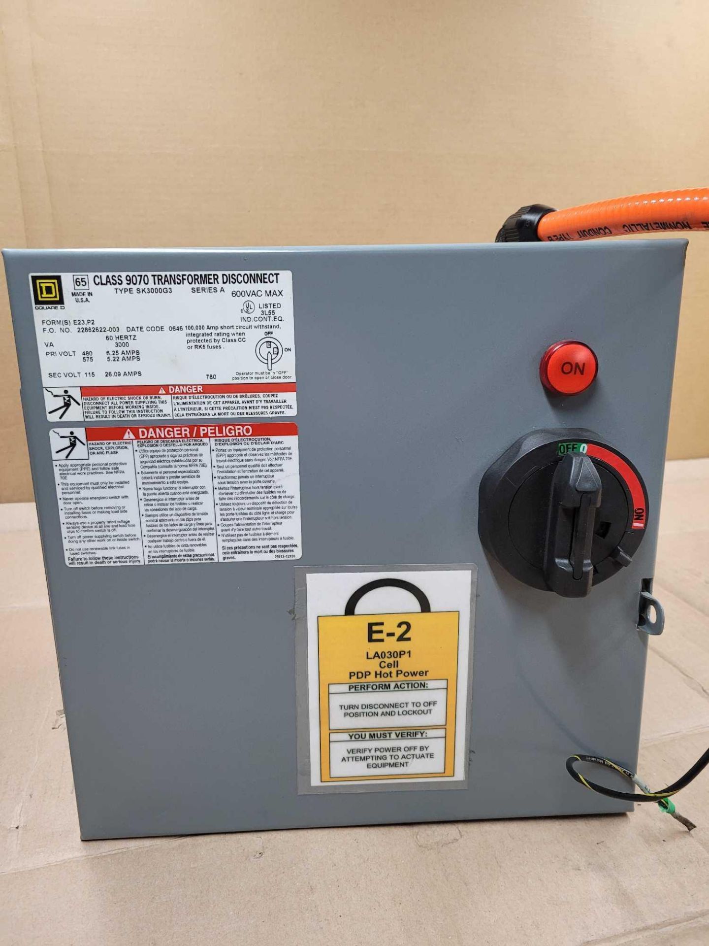 SQUARE D SK3000G3 / Series A Class 9070 Transformer Disconnect  /  Lot Weight: 65.2 lbs