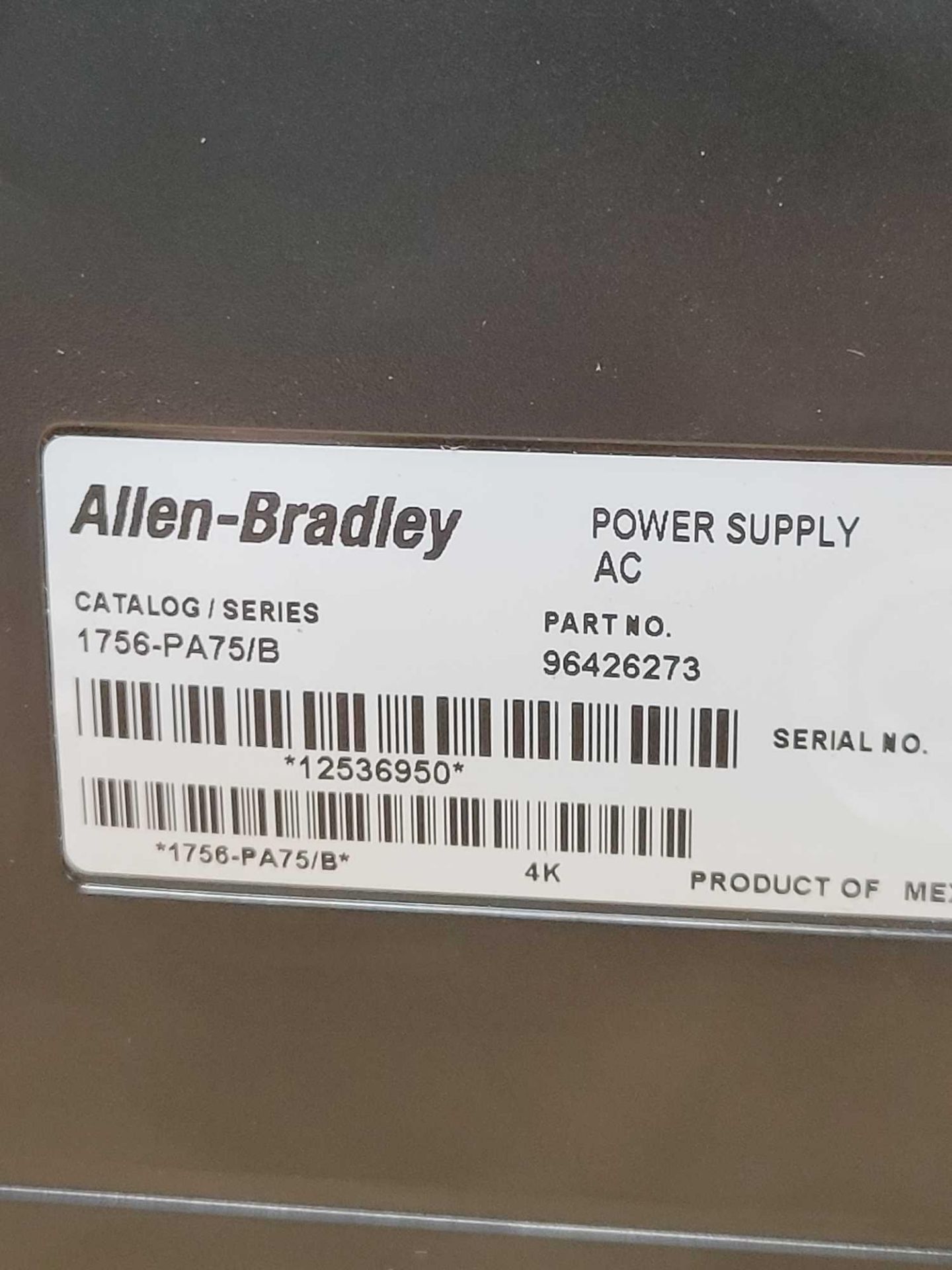 ALLEN BRADLEY 1756-PA75 with 1756-A10 / Series B Power Supply with Series B 10 Slot Chassis  /  Lot - Image 13 of 13