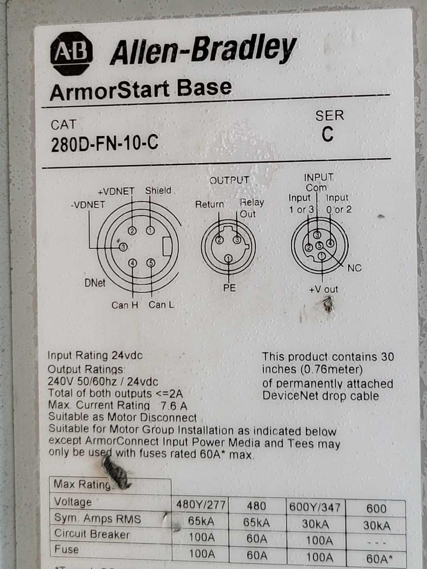 ALLEN BRADLEY 280D-F12Z-10C-GRW-3-P1 with 280D-FN-10-C / Series C ArmorStart Control Module with Ser - Image 6 of 7