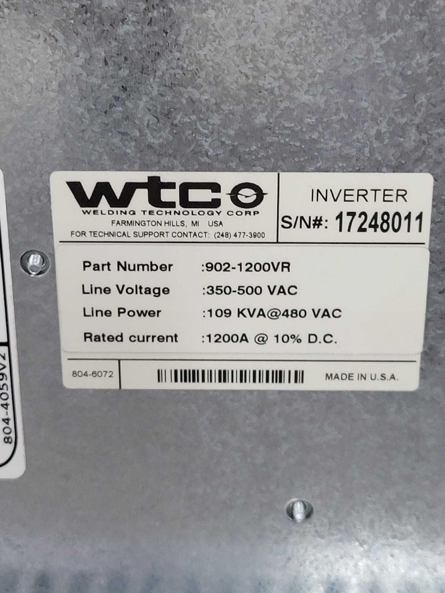WTC 902-1200VR / Gen 6 MFDC Inverter  /  Lot Weight: 105 lbs - Image 2 of 4