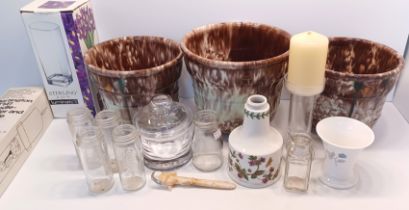 COLLECTION OF CERAMICS AND GLASS WARE INC. PORTMEIRION, WEDGWOOD, EIFFEL TOWER BOTTLES, DARTINGTON