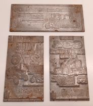 3 TRACTORS PRESS PRINTING PLATES - LARGEST 20CM - INTERNATIONAL TRACTOR 454 & 574 ETC.