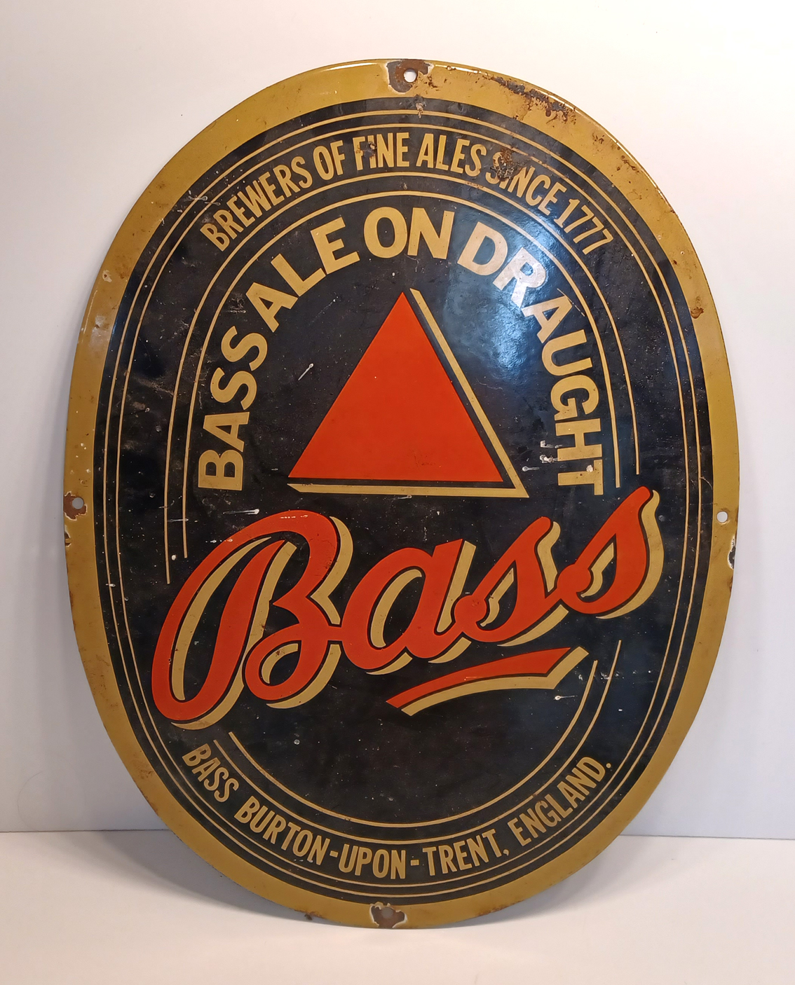 ENAMEL BASS BEER OVAL SIGN 46CM X 36CM