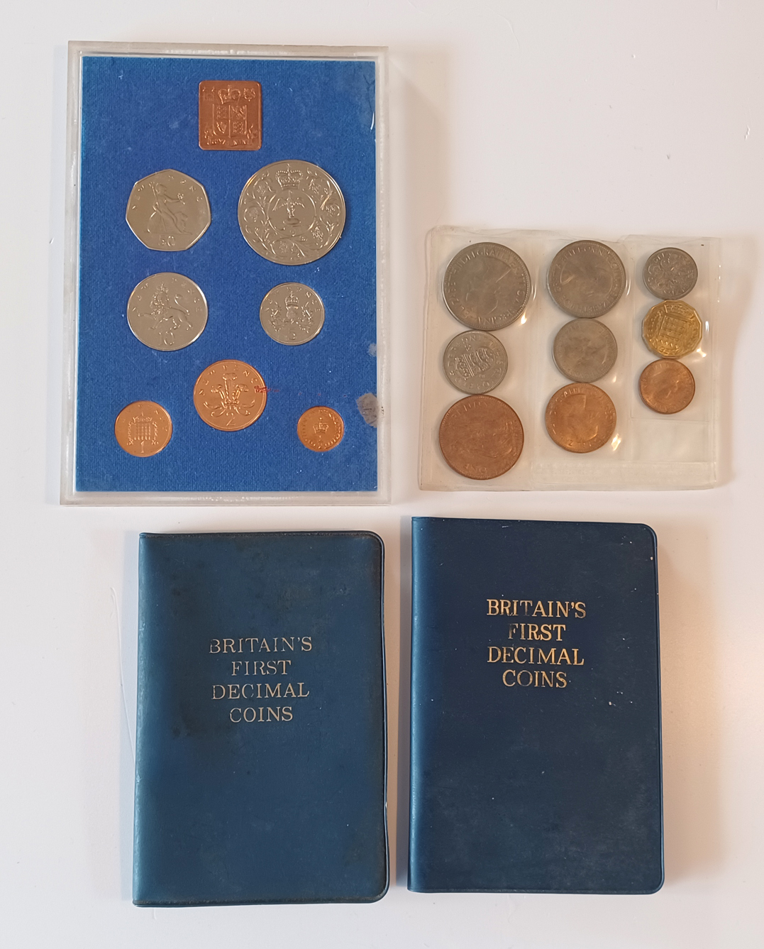 1953 COIN SET, 1977 ELIZABETH II JUBILEE PROOF SET AND 2 BRITAINS FIRST DECIMAL COIN SET