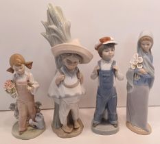 LLADRO FIGURINES PANCHITO 1059, GIRL WITH FLOWERS 4650, BOY FROM MADRID 4898 AND SPRING 5217