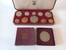 FESTIVAL OF BRITAIN 1951 CROWN, 1953 ELIZABETH II CROWN TO FARTHING 10 COIN PROOF SET CASED