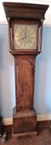 W. YEADON STOURBRIDGE OAK GRAND FATHER CLOCK WITH BRASS FACE 205 CM TALL