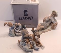 LLADRO FIGURES INC. SHEPHERD WITH BIRD 4730, BASHFUL BATHER 5455 AND NEW PLAYMATES 5456