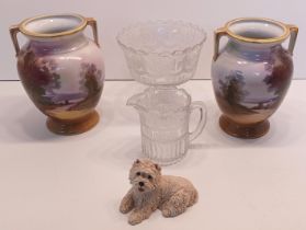 PAIR OF NORITAKE VASES, BORDER FINE ARTS SCOTTIE DOG, QUEEN VICTORIA JUBILEE GLASS BOWL AND JUG