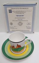 CLARICE CLIFF "SECRETS" COFFEE CAN AND SAUCER BY WEDGWOOD WITH CERTIFICATE AND BOXED
