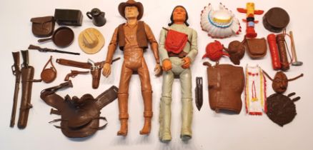 TWO 1960'S ACTION MAN - JOHNNY WEST AND CHEROKEE INDIAN WITH ACCESSORIES BY TIMPO