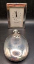 ARTHUR PRICE SILVER FRAME CLOCK 10.5 X 8CM AND SILVER PLATED HIP FLASK