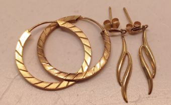 TWO PAIRS GOLD EARRINGS 1.2g BOTH TESTED AS GOLD