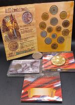 COINS - EGYPTIAN COINS COLLECTION 1975, 2 BIRMINGHAM MINT GOLDEN JUBILEE CROWNS, WW1 SHILLING