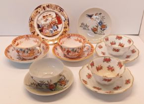 FIVE CABINET DISPLAY CUPS AND SAUCERS INC. JAPANESE