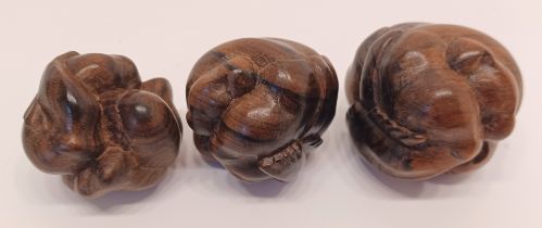 THREE WOODEN NETSUKE 2" HIGH