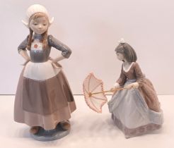 TWO LLADRO  - A DUTCH GIRL GRETEL 5064 RETIRED 1985 AND GIRL WITH UMBRELLA 5210