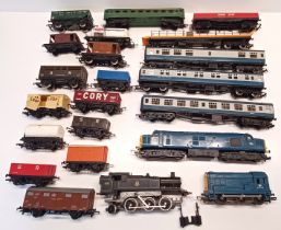 MODEL RAILWAY - INC 3 ENGINES, BR BLUE COACHES, AND VARIOUS WAGONS