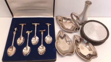 FALKLANDS TEASPOON SET, SWAN DISHES ETC.