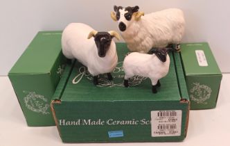 3 BESWICK BLACK FACE SHEEP FAMILY, RAM, EWE AND LAMB ALL BOXED