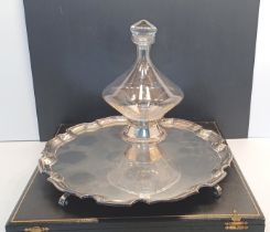 1934 SILVER 16" FOOTED TRAY APPROX 1730g WITH DECANTER