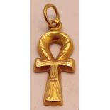 EGYPTIAN GOLD ANKH PENDANT UNMARKED. TESTED AS GOLD 1.1g . VENDOR BROUGHT AS 18CT