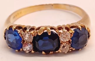 18CT GOLD VICTORIAN SAPPHIRE AND DIAMOND RING SIZE N 3.4g