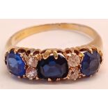 18CT GOLD VICTORIAN SAPPHIRE AND DIAMOND RING SIZE N 3.4g