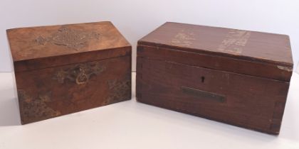 WALNUT STATIONERY BOX WITH KEY & ONE OTHER