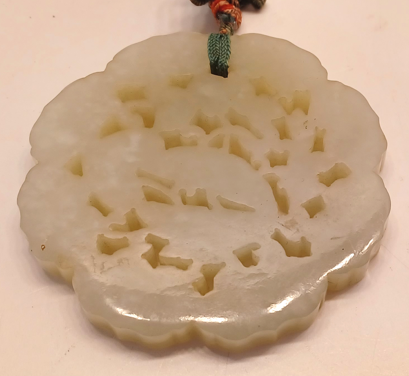 CHINESE CARVED LOTUS PENDANT PROBABLY JADE 72MM DIAMETER, AND 2 CHINESE CLOISONNE MINIATURE FLORAL - Image 2 of 11