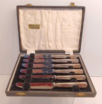 CASED SET OF 6 SILVER HANDLED DESSERT KNIVES BY WILLIAM EGAN & SONS, CORK