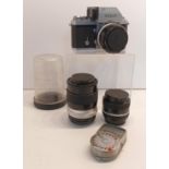 NIKON F CAMERA WITH 2 EXTRA LENSES & A LIGHT METER